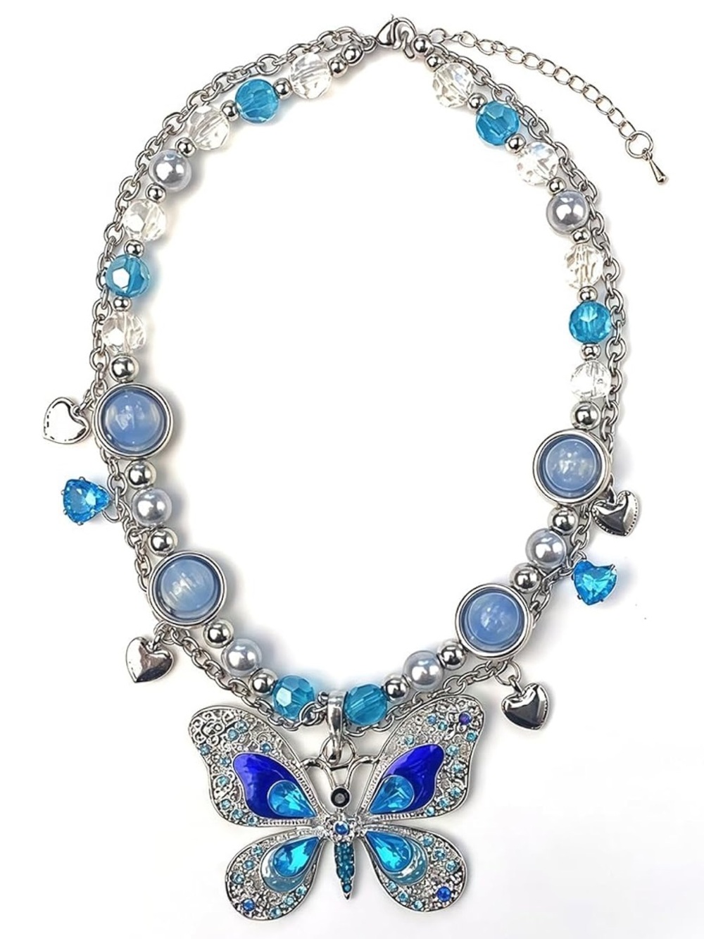 Anthropologie Blue & Aqua Butterfly Pendant Necklace